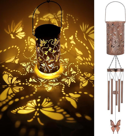 YHmall Butterfly Wind Chimes for Outside, 35'' Solar Wind Chimes Butterfly Gifts for Women Grandma Mom Solar Lanterns Memorial WindChimes Outdoors for Garden Christmas Decor