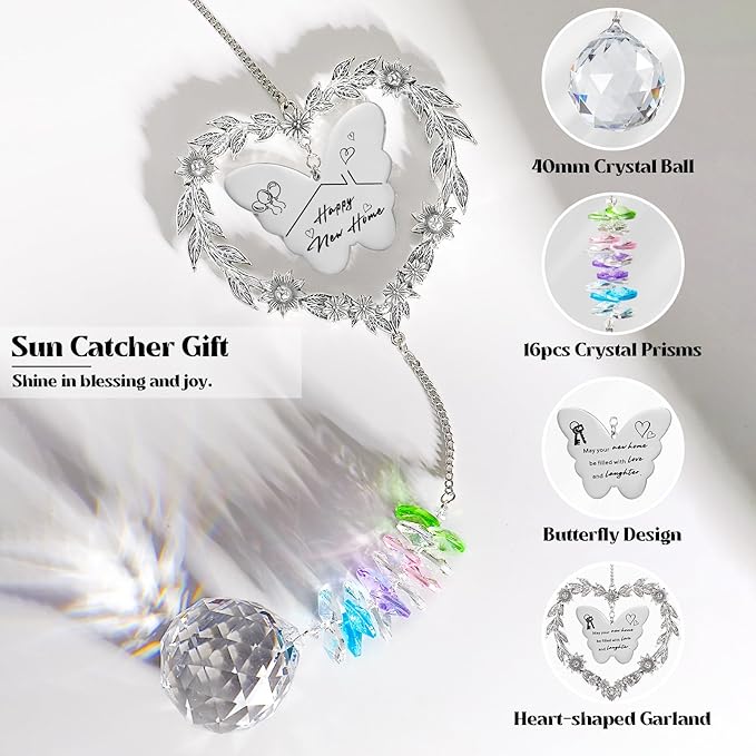 Housewarming Gift Sun Catcher, New Home Gift Heart-Shaped Wreath Hanging Ornament for Window, Happy New Home Rainbow Maker for Neighbors, Best Housewarming Present 2025 for Friend
