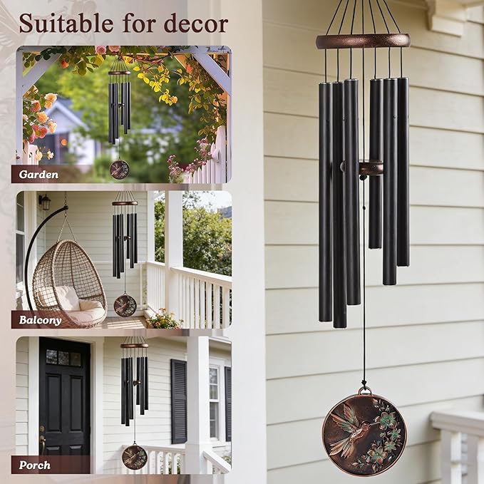 Sympathy Wind Chimes for Outside 34" Vintage Hummingbird Memorial Wind Chimes Outdoor for Garden Patio Porch Decoration Birthday Memorial Sympathy Gift for Loved One Mom Dad Grandpa Grandma Friends