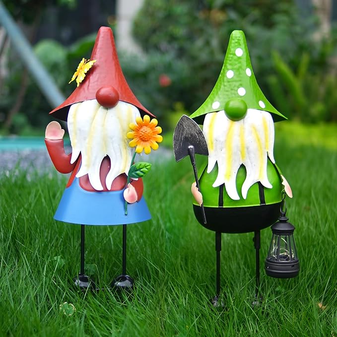 HONGLAND Solar Gnomes Garden Statue -18 Inch Gnomes Outdoor Decorations for Outside with Solar Lantern -Outdoor Figurine Lights for Patio Yard Lawn Porch