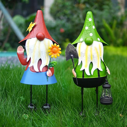 HONGLAND Solar Gnomes Garden Statue -18 Inch Gnomes Outdoor Decorations for Outside with Solar Lantern -Outdoor Figurine Lights for Patio Yard Lawn Porch