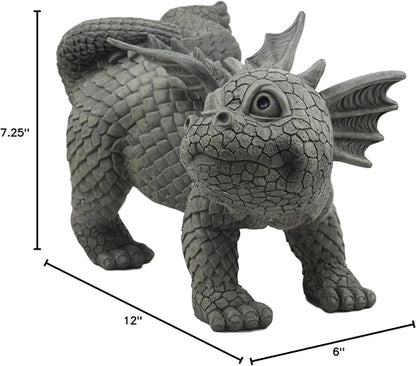 Ebros Gift Whimsical Dog Style Peeing Garden Dragon Statue 12" Long Cute Naughty Baby Dragon Cocking Leg Faux Stone Resin Finish Figurine