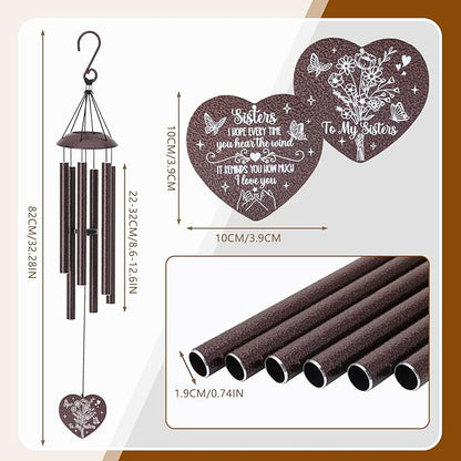 Sister Gifts from Sister,32" Bronze Sister Birthday Wind Chimes Bestie Gift from Mom Women Windchime for Bestie Sisters-in-Law Mother's Day Graduation Christmas Garden Decoration