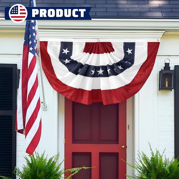 6Pack American USA Pleated Fan Flag, 2x4 Feet American USA Bunting Decoration Flags Embroidered Patriotic Stars & Sewn Stripes Canvas Header Brass Grommets