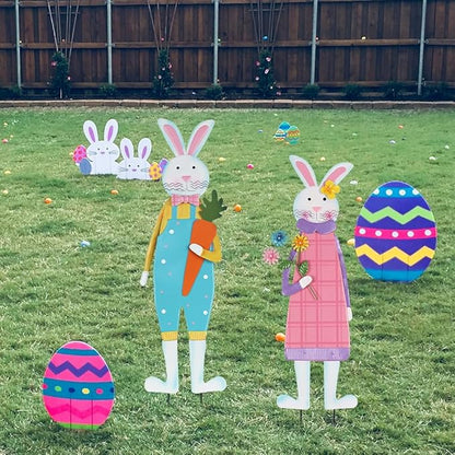 YEAHOME Easter Decorations Outdoor, Set of 2 Metal Bunny Decorative Garden Stakes for Easter Decor, Spring Rabbits Yard Stakes for Home Outside Front Door Porch Lawn Garden Backyard Decorations