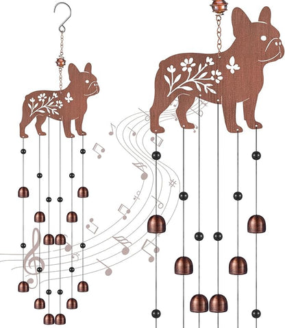 Cinnvoice 24 Inch Metal Wind Chimes Decor for Outside Garden Birthday Gift for Women Men Bronze Windchimes Pet Memorial Gift with 12 Bell for Patio Yard Lawn Housewarming Front Yard(French Bulldog)
