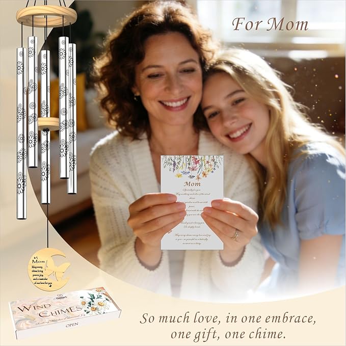 Gifts for Mom, Unique Mom's Birthday Gifts from Daughter Son, 32" Butterfly Daisy Modern Wind Chimes, Mother Gift for Birthday Mother's Day Thanksgiving, Garden Home Decor (for Mom)