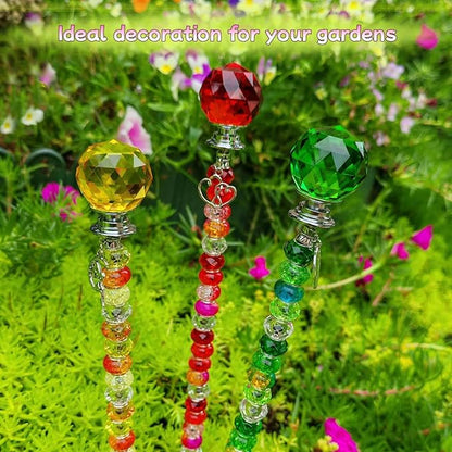 72Pcs Beaded Garden Stakes Kit - DIY Fairy Wand Garden Stake Beads Kit, Fairy Garden Accessories Outdoor for Different Festivals, Beadable Items Ball-(Red+Green+Yellow)