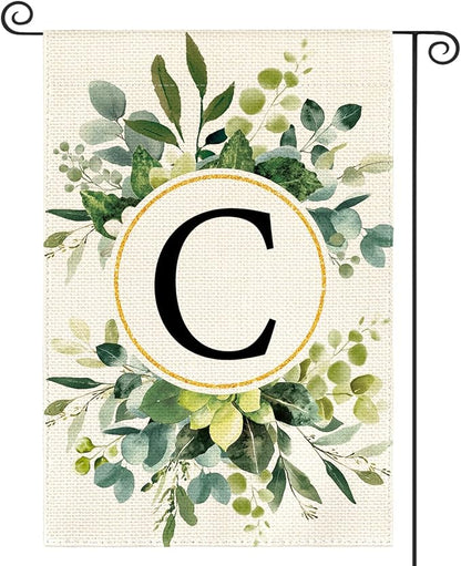 AVOIN colorlife Monogram Letter C Floral Garden Flag 12x18 Inch Double Sided Outside, Family Last Name Initial Yard Outdoor Decoration