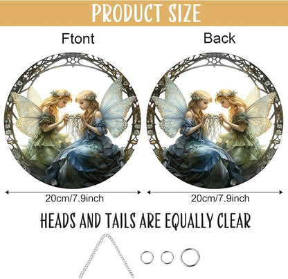 1PC Flower Fairy Acrylic Stained Glass Suncatcher Nature Round Flowers and Girls Suncatcher Hanging Decoration with Metal Chain-SunCatchers for Window Decor Outdoor Garden Decor Gift (A)