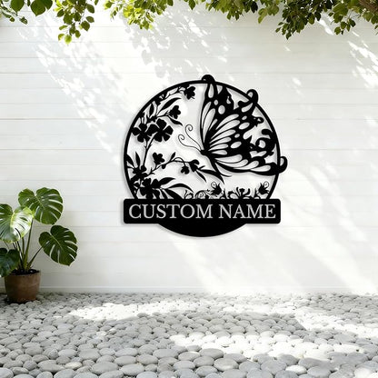 Custom Butterfly Metal Sign,Personalized Butterfly House Number Signs,Personalized Gardener Name Sign,Garden Patio Wall Decor (Style-3)