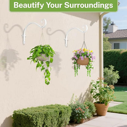 iDavosic.ly Plant Hangers Outdoor 2-Pack, 11.8 Inch Heavy Duty Iron Wall Brackets for Hanging Plants, Baskets, Bird Feeders, Lanterns, Wind Chimes, Indoor Metal Hooks for Garden Porch Patio, White