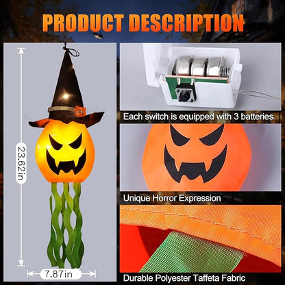 Cuorung Halloween Decorations Outdoor Decor Hanging Lighted Glowing Pumpkin Witch Hat with 3 Modes Lighted Up Scary Orange Halloween Decorations for Indoor Outside Party Yard Tree Garden (6Pcs)