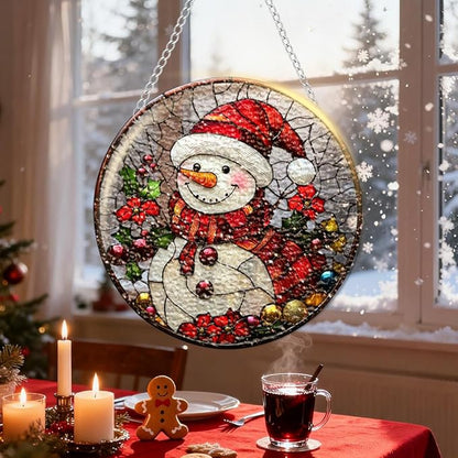 Chrismas Acrylic Stained Glass Window Hanging,Sun Catcher Decor Stained Panel Hangings Wall Art Decor, 2026 8x8inch (SCL014 Snowman 2)