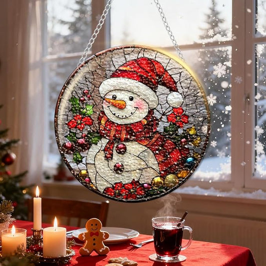 Chrismas Acrylic Stained Glass Window Hanging,Sun Catcher Decor Stained Panel Hangings Wall Art Decor, 2026 8x8inch (SCL014 Snowman 2)