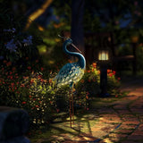 HONGLAND Solar Metal Crane Statue Garden Heron Sculpture, Outdoor Heron Yard Art Coastal Ocean Bird Decor Lawn Ornament for Backyard Porch Patio Decor（30 Inch）
