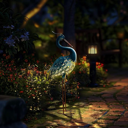HONGLAND Solar Metal Crane Statue Garden Heron Sculpture, Outdoor Heron Yard Art Coastal Ocean Bird Decor Lawn Ornament for Backyard Porch Patio Decor（30 Inch）