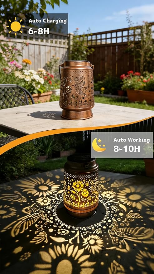 Hummingbird Solar Light Outdoor Waterproof Hanging, Hummingbird Garden Decoration Metal led Solar Light, Suitable for Garden Patio Lawn Path, Ladies mom Grandma Outdoor Lantern Decoration