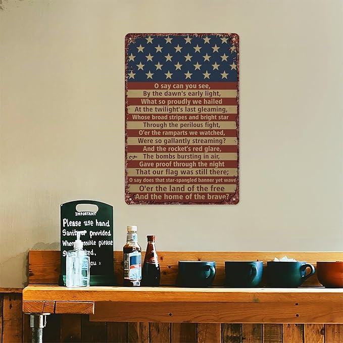 American Flag Star Spangled Banner Metal Signs Are For Home Patios, Terraces, Bars, Wall Decorations And Are 12x8 Inch In Size