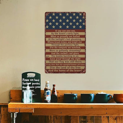 American Flag Star Spangled Banner Metal Signs Are For Home Patios, Terraces, Bars, Wall Decorations And Are 12x8 Inch In Size