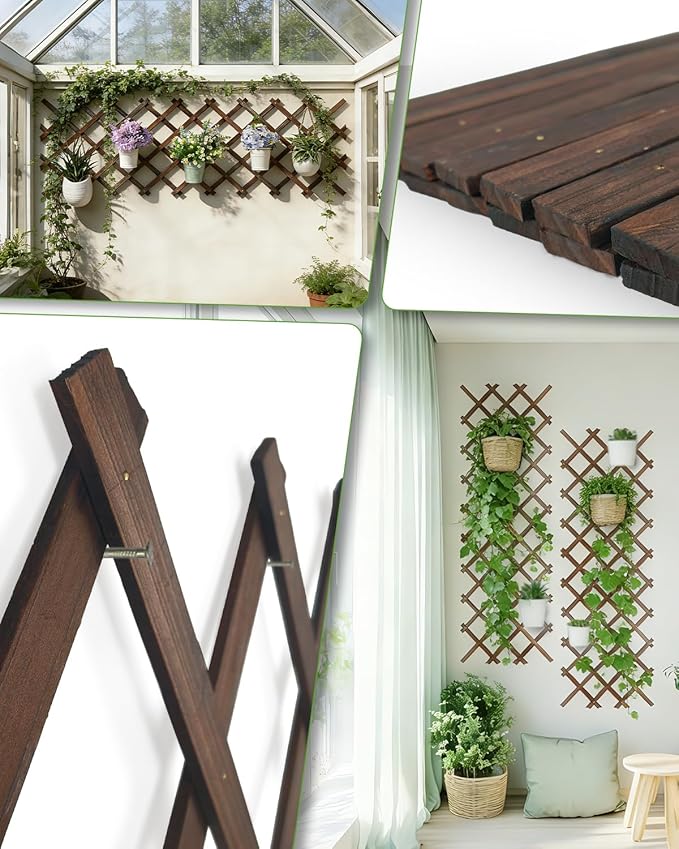 Expandable Wooden Lattice Fence Panel, 1 Pack, 3.2 x 6.1 Ft Large Wood Garden Trellis for Climbing Plants, Outdoor Privacy Fence Wall for Ivy Rose Vine, Patio Yard Balcony Decor