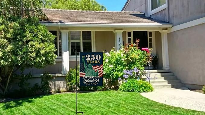 CANTENDO 250th Anniversary USA Patriotic Flag Double Sided Flax Statue of Liberty DesignTheme 1776-2026 Semiquincentennial Outdoor Yard Decorative Flags Banner(12"x 18"）