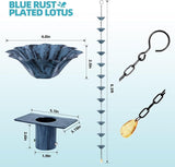 Rifachua 8.5ft 12 Cups Blue Plated Lotus Rain Chain for Gutters Downspouts Outside with Rain Chain Anchor Anchoring Stake Base Copper