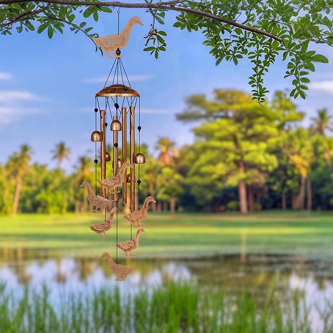 GDNSFIT Duck Wind Chimes for Outside, Metal Windchimes Outdoors, Duck Gifts for Women/Men, Memorial/Birthday Gifts, Garden Decor for Outside, Patio or Yard, Durable Chimes for Outdoors