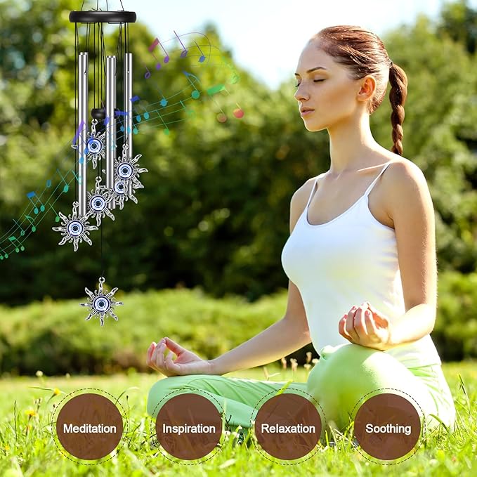 Wind Chimes for Outside Clearance, Wind Chime with Natural Sounds, Outdoor/Indoor Decorations for Patio, Porch, Backyard and Garden Decor (Sun Evil Eyes)