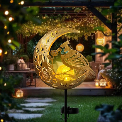 JOBOSI Solar Moon Cardinals Garden Light, Moving Moon & Cardinals Stake Decor for Yard, Lawn, Gifts for Women Mom Grandma, Christmas, New Year Decor Gift