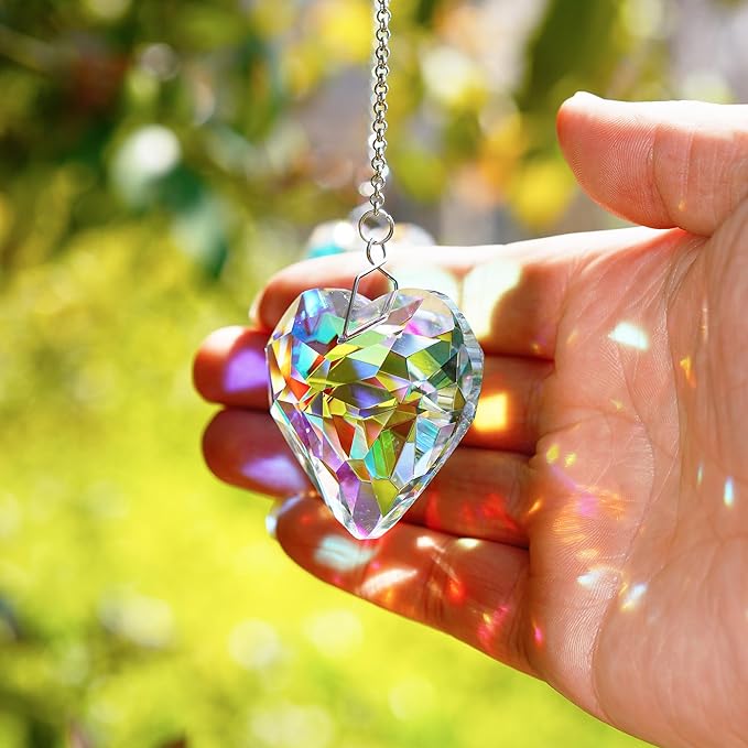 H&D HYALINE & DORA 50mm Geometry Crystal Heart Sun Catcher Prisms Hanging Suncatchers with Glass Prism Rainbow Maker for Windows, Balcony, Kitchen, Garden Decor (AB,3 Pack)