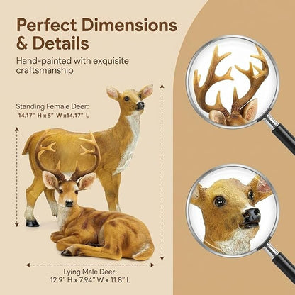 XTAPAN Resin Animals Sculpture Deer Statue Lying Male Deer and Standing Female Deer Living Room and Garden Deer Sculpture
