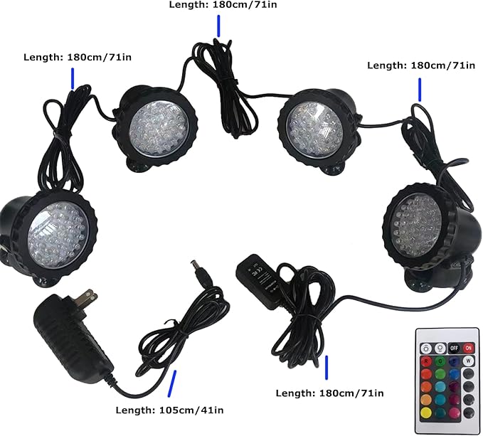 Pond Lights Submersible Color Changing Fountain Lights LED Underwater with Remote, 36 LED Bulbs Underwater Landscape Light for Aquarium Garden Pool Lawn Shallow 3 Installation Way with Stakes