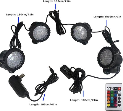 Pond Lights Submersible Color Changing Fountain Lights LED Underwater with Remote, 36 LED Bulbs Underwater Landscape Light for Aquarium Garden Pool Lawn Shallow 3 Installation Way with Stakes