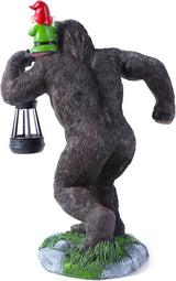 16 Inch Solar Bigfoot Garden Statue with Gnome & Lantern, Large Resin Sasquatch Yard Outdoor Decor, Funny Bigfoot Gifts for Husband, Dad & Grandpa (Large)