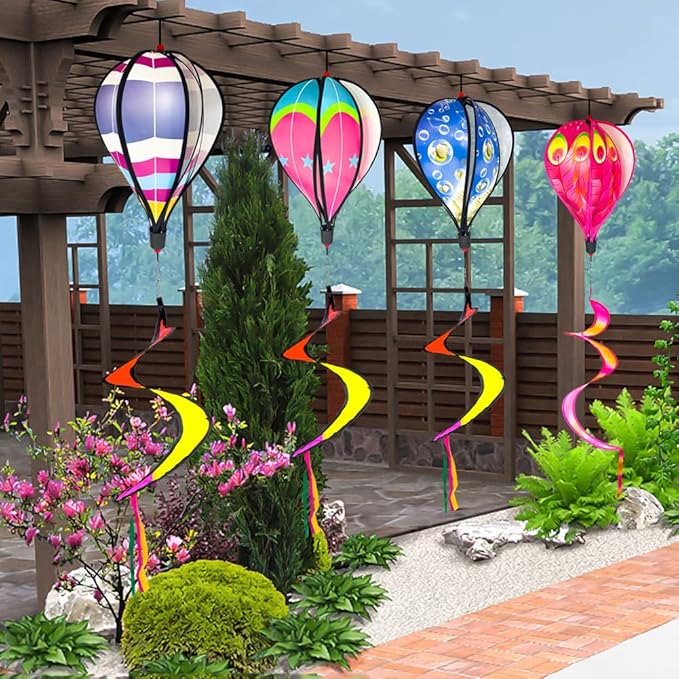 4 PCS Hot Air Balloon Wind Spinners Colorful Wind Spinner Fish Bubble Wind Sculptures Peacock Garden Spinner Wind Socks Rotating Wind Twister Spiral Spinner Hanging for Yard Garden Outdoor Decor