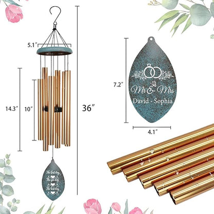 ASTARIN Personalized 20th 50th Anniversary Wind Chime, Happy Anniversary Wedding Valentine's Day Gift for Wife Husband Men Women, Golden Keepsake Decorations for Parents Couples(Produced in USA)
