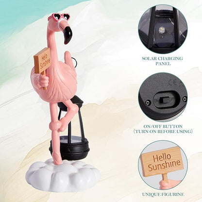 WDS WONDROUS Solar Flamingo Garden Statue Decor with LED Lights Pink Flamingo for Yard Porch Outdoor Statue Patio Lawn Balcony Decor Flamingo Lamp Birthday Gift for Woman Grandma Outside Sulptures