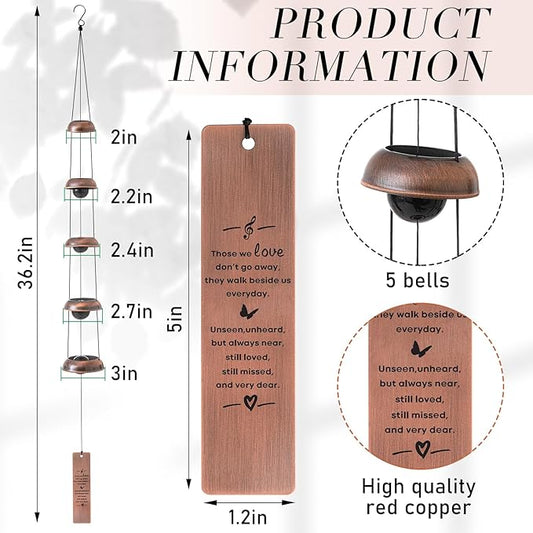 Wonderjune 36'' Memorial Sympathy Wind Chimes for Loss of Loved One Dog Bereavement Gift Idea in Memory, Red Copper Wind Chime with 5 Bells Condolences Basket for Mother Father Pet(Beloved)