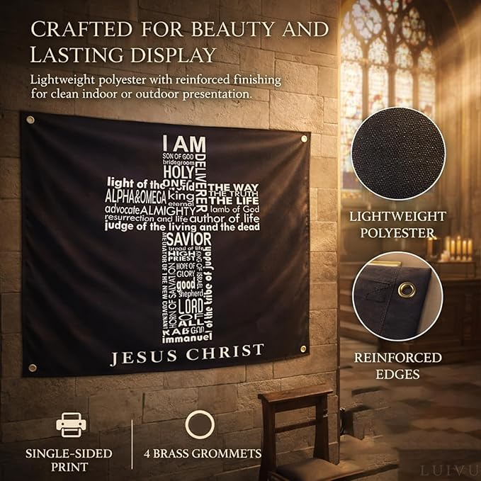 3x5 Ft Names of Jesus Single Sided Flag with 4 Brass Grommets - Jesus Christ American Polyester Flags for Outside or Inside - Christian Jesus Bedroom Wall Decor - Decoration Wall Art for Room