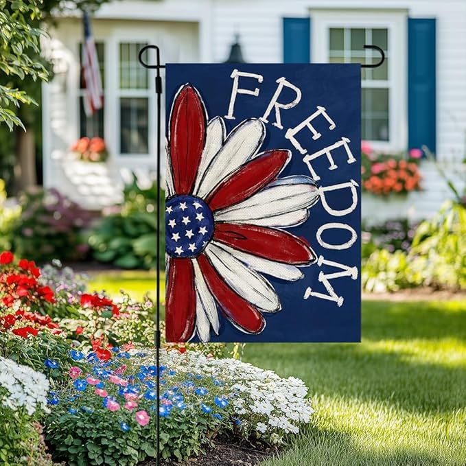 CROWNED BEAUTY Patriotic Garden Flag 12x18 Double Sided Small Burlap 4th of July Decoration for Outside Yard