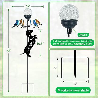 Solar Lights Yard Stakes-Bird Wind Spinners,Dachshund Garden Decor with Color Changing LED for Patio,Pathway,Lawn,Walkway,Outdoor Decorative