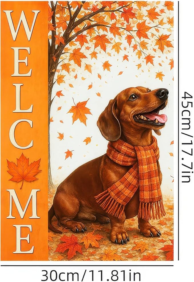 BlissYard Thanksgiving Fall Garden Flag 12x18 Inch Welcome Dachshund Outdoor Flag Double Sided Autumn Yard Banner with Dog and Maple Leaves for Porch Lawn Patio Seasonal Decor