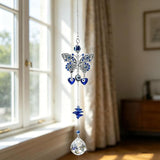 Turkish Blue Evil Eye Butterfly Wall Hanging with Crystal Suncatcher Ornament for Home Decor Protection Good Luck Blessing Housewarming Birthday Gift