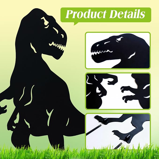 EZTZEN Dinosaur Metal Garden Stakes - Gifts for Women/Men/Lovers, Black Silhouette Statues, Outdoor Decor for Yard, Lawn Ornaments