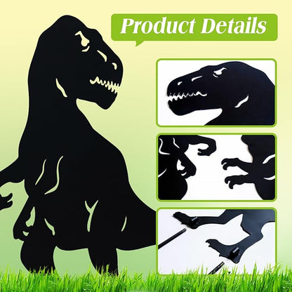 EZTZEN Dinosaur Metal Garden Stakes - Gifts for Women/Men/Lovers, Black Silhouette Statues, Outdoor Decor for Yard, Lawn Ornaments