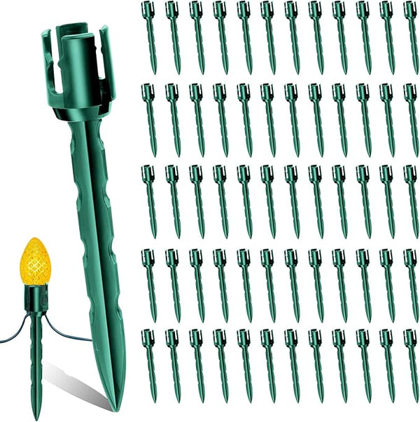 60 Pcs 5 Inch Christmas Light Stakes Universal Yard Lawn Holiday Light Stakes for C7 C9 String Lights Holders on Yards, Pathways (Green)