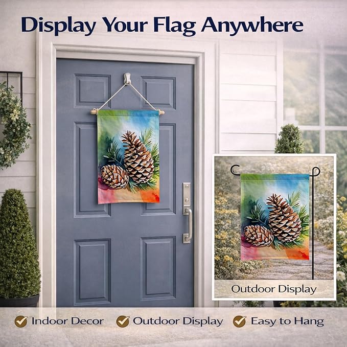 Caroline's Treasures Maine White Pine Cone and Tassels in Watercolor Garden Flag Mailbox Flag Decorative Yard Flag Banner Outside Patio Artwork Yard Flower Beds, Garden Size, Multicolor