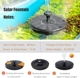 Solar Bird Bath Fountain Pump, Upgrade 1.4W Solar Fountain with 6 Nozzle, Free Standing Floating Solar Powered Water Fountain Pump for Bird Bath, Garden, Pond, Pool, Outdoor