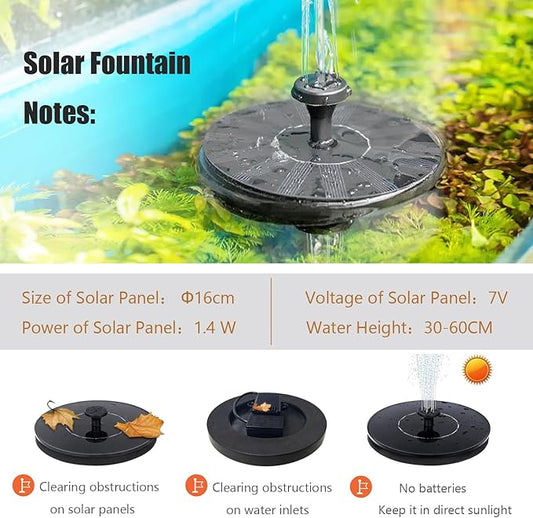 Solar Bird Bath Fountain Pump, Upgrade 1.4W Solar Fountain with 6 Nozzle, Free Standing Floating Solar Powered Water Fountain Pump for Bird Bath, Garden, Pond, Pool, Outdoor